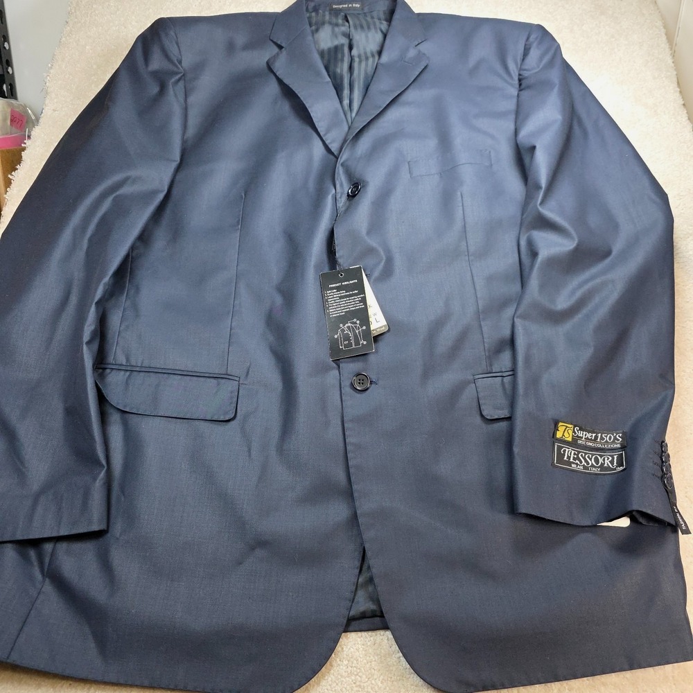 Tessori Blazer Mens 54L Navy Blue Super 150 Wool 3-Button Double Vent Sport Coat